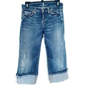 7 For All Mankind Jeans Size 25 Crop Boycut Rolled Distressed Button Fly Y2K
